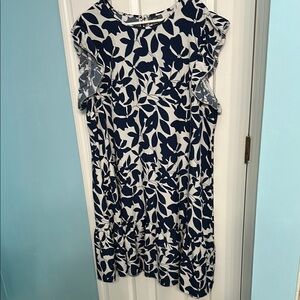 SHEIN Navy and White Leaf Print Midi Dress